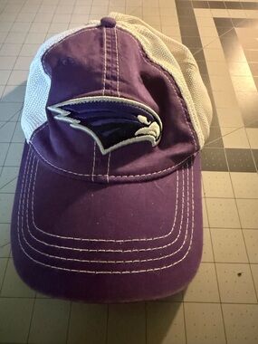 Pacifica Purple and White Trucker Cap with Embroidered Hawk